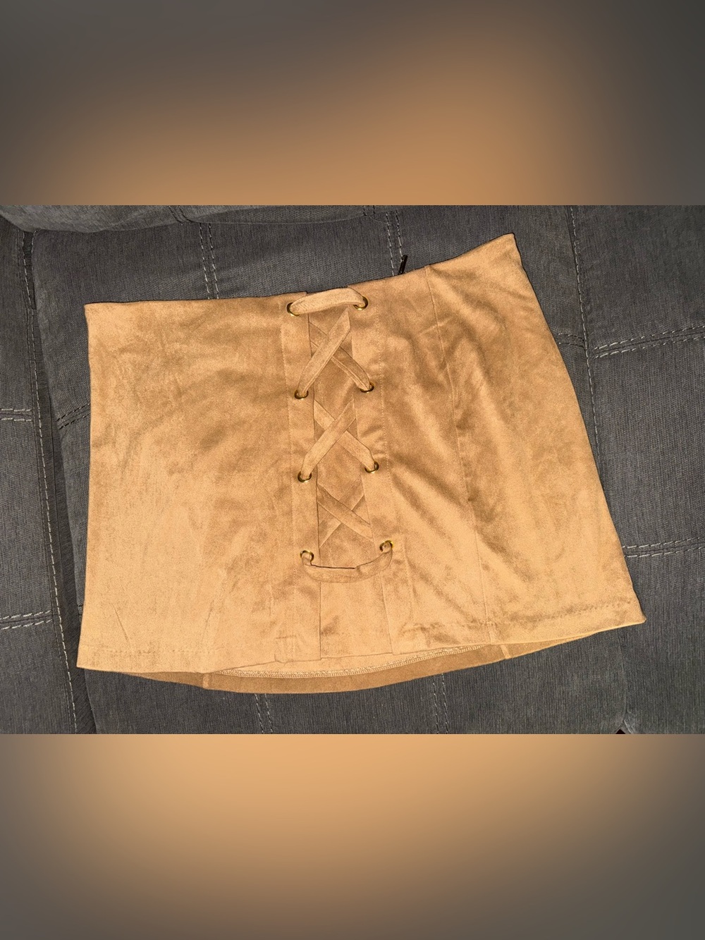Kensie Lace-Up Suede-Look Mini Skirt - Tan